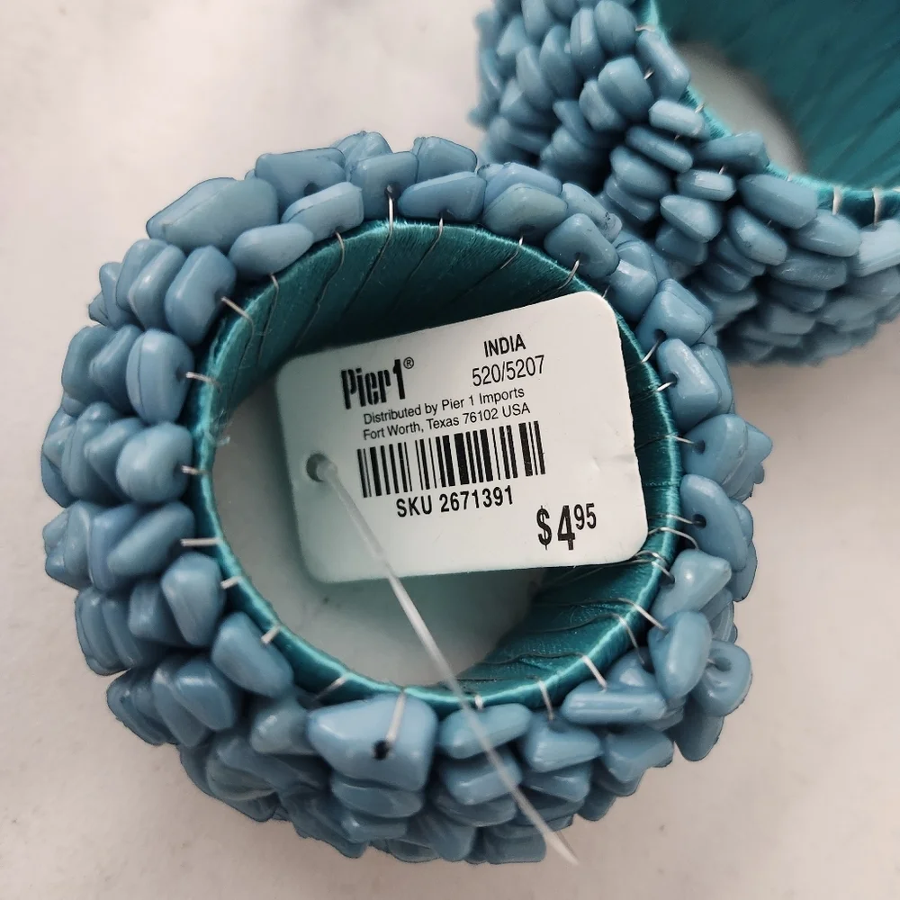 Pier 1 Blue Aman Napkin Rings Set of 4 New